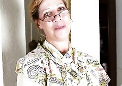 Spruce mother i'd like to fuck in glasses slides off her clothing whilst giving an interview