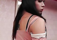 Hot Shemale In Tight Dress Masturbates Her Huge Dick