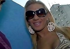 Astonishing shemale blonde gets her tits licked and butt drilled