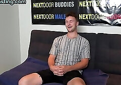 Solo handsome stud jerks cock till cumshot on casting