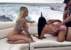 Bikini Babes Kali Roses and Brandyslicious Lesbian-Fucked on Yacht
