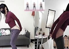 Transgender princess Shinoda Hakumi gets a vibrator in her backdoor while rocking yoga pants for some aerobics fun