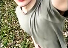 Sexy Twink Plays Risky With His Huge Veiny Cock In The Woods