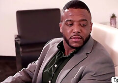 Blond tranny boss is in her office jerkinf off her transsexual weenie during the time that fantasizing her ebony client.After that,that babe goes down