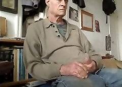 Grandpa showing off his fat uncut cock and