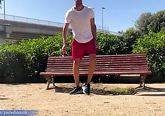 Getting completely nude on the park bench at wide daylight