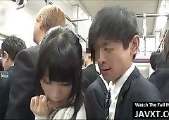 Japanese brunette ignites secret passion in crowded train carriages
