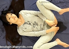 Hot brunette gets drenched in squirting orgasm, covering her face in a load!