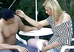 Jeans mini blonde fucks the boy