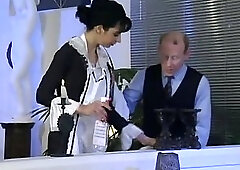 Teen in white stockings gets dildo