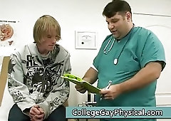 Cute blonde gay dude comes to a physical to get handjob