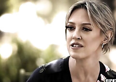 2 hawt wives with fantastic large melons Dee Williams and Katie Morgan enjoyed cunt licking after giving a kiss Excited Katie enjoyed giving a kiss by