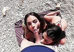 Wicked Three-some with two Sexy Greek Sweethearts at the Sea in Greece