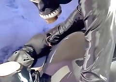 Gas mask, latex glove, latex mask