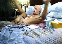 Glass toy in tight ass for anal pleasure