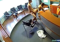 Hot and naughty nurse lets patient spunk over her labia - fake polyclinic