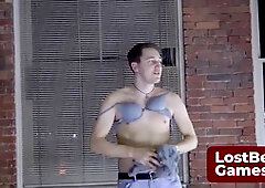 A fun group of friends enjoying a strip version of poke your neighbor