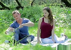 Lucie Wilde takes her big tits and wild side into the forest for public passion