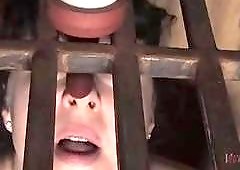 Caged slut Anna Rose humiliated and finger fucked BDSM porn
