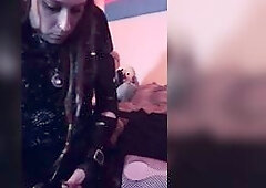 Trans punk angel jerk’s off and eats her own cum