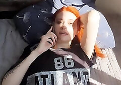 milf talking on a phone and her husband while cheating