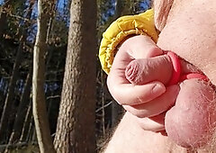 Fresh year handjob in the forest with cock ring and slow motion action