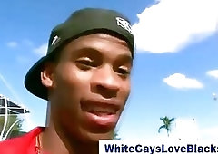 Black amateur sucks and fucks white cock outdoors