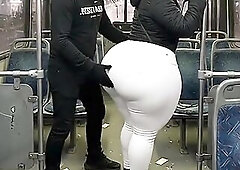 Thick beauty with a giant butt rides the crowded colectivo wearing constricted white panties. A stranger stands right behind her whilst this babe grad