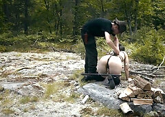 Bdsm Humilation Slave Training - Shock Collar Carrying Wood Exercises Sucking Dick While Pissing