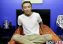 Adorable blonde asian twink Ty Neiman jerks off his cock