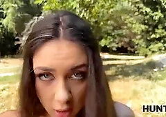 Naughty european teen goes wild on a rich stranger in the park