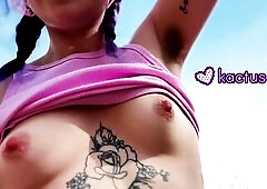 walking around the forest with my breasts + pits out