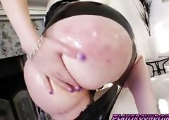 Sarina Valentina inserting a huge dildo in her ass