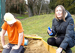 Young lad Jambie King banging the old hag Sara Schwarz