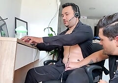 Sucking off my buddy while he works and ends up wrecking my ass