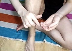 Hairy legs, rubbing legs, rubbing feet