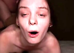 Slender Pure Kitty groans loudly from a large penis