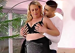 Blonde Vicky Anne Fucks Young Man in Lingerie Home Visit
