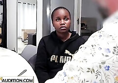 Large booty ebony teen drank large ramrod and enjoyed coarse sex with biggest jock white ally