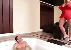 Blonde tranny with huge butt and tits enjoys a BBC