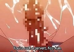 Anime girl with a nice pair bounces on shemale meat