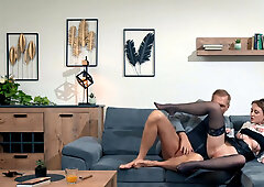 Slut with a fat booty is rocked on the couch by a BWC