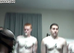 Amateur military gay shower room orgy with hot army gays