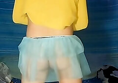 Full movie in my beautiful yellow jumper and gren tutu with pearl bead panties fingerings myself