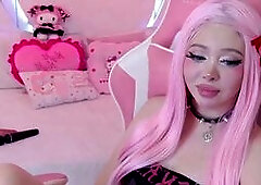 Pink Hair Cutie Teases with Toy