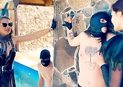 Femdom vixens punish pitiful slaves in BDSM group session