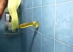 Providing myself a supreme oral in the douche and providing my first-ever oral job to a fake penis