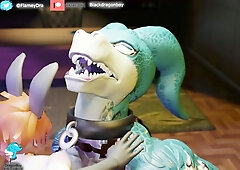 (No tongue sound ) LARGE DRAGON AND LIL BUNNY HOMO Hairy 3 DIMENSIONAL Animacion