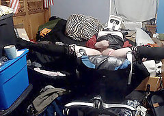 Crossdresser storm trooper mask taunt and stretch