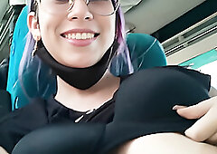 Blowjob and fucking with creampie in public service bus - BlakeProductions